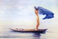 Girl in Bow of Canoe Spreading Out Her Loin Cloth for a Sail Samoa aka Fayaway 