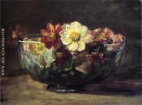 Study of Autumn Flowers in Persian Glass Bowl with White Enamel Edge