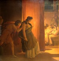 Clytemnestra hesitates before killing the sleeping Agamemnon