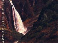 Andreas Achenbach Mountainous landscape with a waterfall