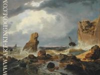 Andreas Achenbach Surf on a Rocky Coast