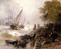 Andreas Achenbach Return To Harbour In Rough Seas