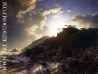 Andreas Achenbach Sunset after a Storm on the Coast of Sicily