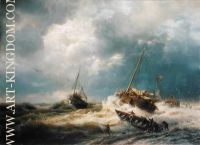 Andreas Achenbach Ships in a Storm on the Dutch Coast