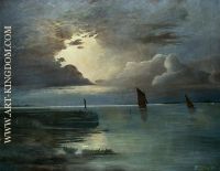 Andreas Achenbach Sunset at the Sea with Thunderstorm