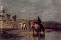 Arabic riders crossing a river