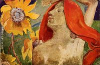 Readheaded Woman and Sunflowers