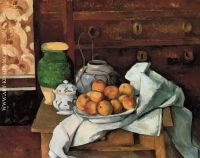 Vessels Fruit and Cloth in front of a Chest