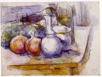 Still Life with Carafe Sugar Bowl Bottle Pommegranates and Watermelon