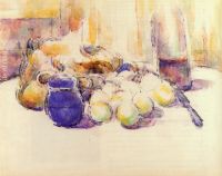 Blue Pot and Bottle of Wine also known as Still Life with Pears and Apples Covered Blue Jar and a Bottle o