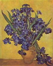 Vase with Irises Against a Yellow Background