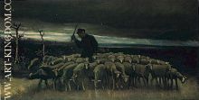 shepherd with a flock of sheep 1884