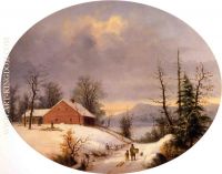 Winter Farmyard and Travelers