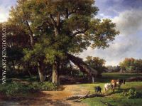 A Wooded Landscape with Farmers Gathering Wood
