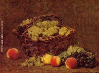 Basket of White Grapes and Peaches