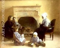 Family seated around a hearth