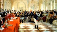 Alexander Sergeyevich Pushkin recites his poem before Gavrila Derzhavin during the Tsarskoye Selo Lyceum exam o