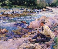 Man Seated by a Stream