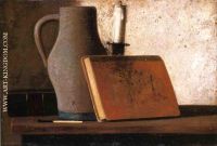 Still Life with Pitcher Candlestock Books and Match