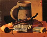 Still Life with Pipe Beer Stein Newspaper Book and Matches