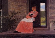 Girl Reading on a Stone Porch