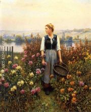 Girl with a Basket in a Garden