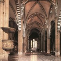 Domenico Ghirlandaio View along the nave to the Tornabuoni Chapel