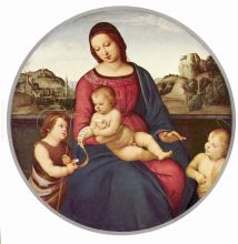 Madonna Terra Nuova Maria scene with Christ child and two saints Tondo