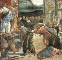 Sandro Botticelli The Punishment of Korah and the Stoning of Moses and Aaron detail 2 