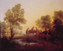 Evening Landscape Peasants and Mounted Figures