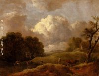 An Extensive Landscape With Cattle And A Drover