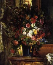 A Vase of Flowers on a Console