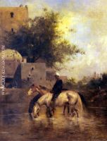 Horses Watering in a River