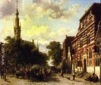 A Busy Market in Veere with the Clocktower of the Town Hall Beyond