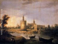 El Guadalquivir con la Torre del Oro y la desembocadura del arroyo Tagarete