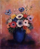 Bouquet of Flowers in a Blue Vase 