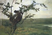 Landscape with a woman on a tree