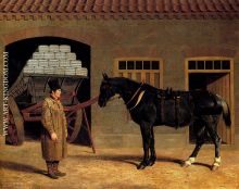 A Cart Horse And Driver Outside A Stable