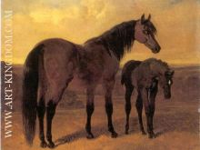 A Mare and Her Foal in a Landscape