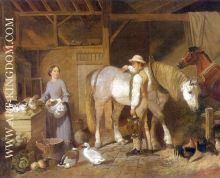 Feeding Time For Farm Animals in Barn 1845