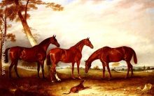 Marvel KingFisher And The Lad Three Hunters Belonging To William Angerstein In A Field With His Dog Sprin