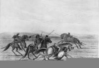 Kiowa warriors on horseback preparing for war