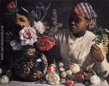 African woman with Peonies