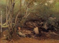 Lormes Shepherdess Sitting under Trees beside a Stream