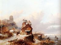 A Winterlandscape With A Horserider On A Track Passing A Farmhouse  1845