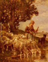 A Shepherdess Watering Her Flock