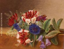 A Still Life with Honeysuckle, Blue Cornflowers and Bluebell