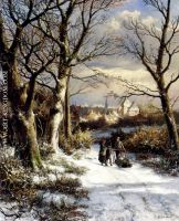 Barend Figures On A Snowy Road