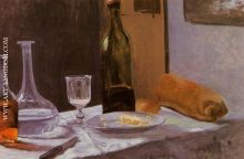 Still Life with Bottle, Carafe, Bread and Wine