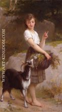 Young Girl with Goat & Flowers